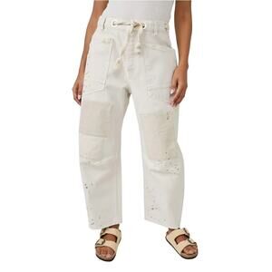Free People Moxie Paint Fleck Cotton Utility Barrel Pants